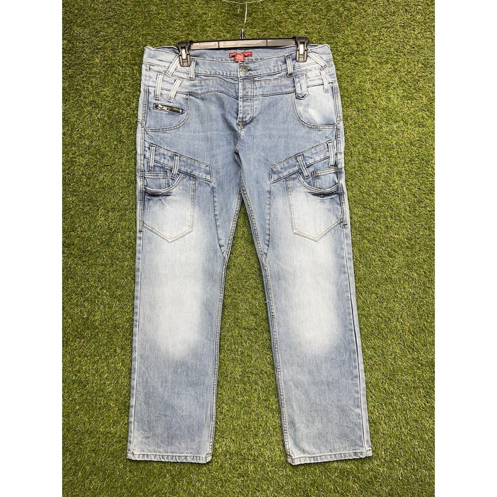 Y2K Jeans Mens 36x34 Cargo Chunky Light Wash Punk Grunge UNIQUE POV Denim P.O.V.